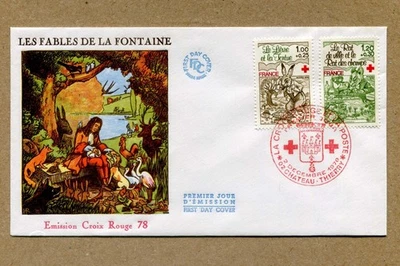 FRANCE, LA FONTAINE FABLES. 1.00+0.25f, & 1.200+0.30f. RED CROSS. 1978  FDC - Image 1 of 2