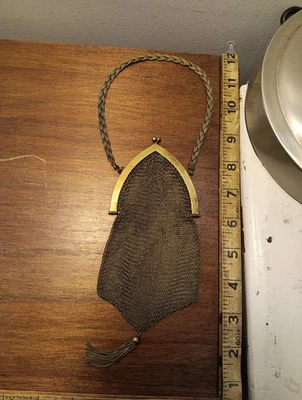 Bolsa de moedas vintage de malha de metal, estampada "L.S. Link soldado prata níquel" - Imagem 1 de 4