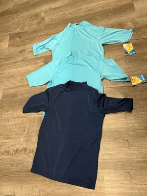 LOT OF 3; Kanu Men MEDIUM Rash Guards: 2 Aqua, 1 Navy; Elbow length sleeves; New - Image 1 of 4