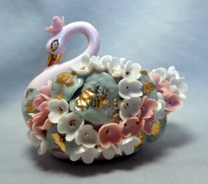 Vintage LEFTON CHINA Handbemalt Floral Rosa Schwan - Bild 1 von 3