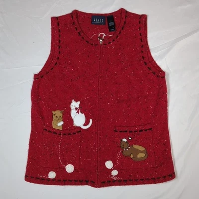 Crazy Horse Liz Claiborne Acrílico Suéter Chaleco Navidad Gatitos Gatos Talla M Foto 1 de 4