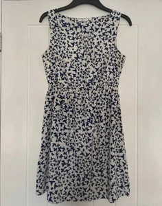 Ladies New Look Summer Dress Silky White & Blue Bird Butterfly Print Size UK 10 - Picture 1 of 10