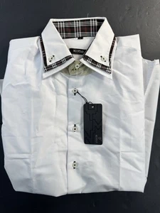 MJ Star uomo slim fit abbottonata bianca con colletto a quadri taglia large NUOVO CON ETICHETTE - Foto 1 di 11