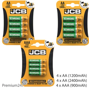 JCB Rechargeable Batteries AA AAA NiMH Pre Charged 1200 2400 900mAh NEW UK - Picture 1 of 12