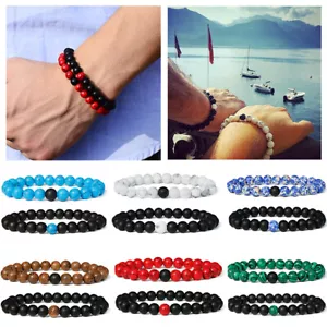 Couple His & Hers Distance Healing Bracelets Black Lava Bead Matching YinYang - Picture 1 of 23