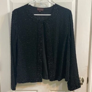 Marina Bresler Vintage 100% Silk Beaded Evening Jacket Blazer Black Size Large - Picture 1 of 8
