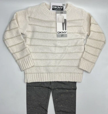 Conjunto de suéter y leggings/pantalones de chenilla de 2 piezas DKNY para niñas talla 3T Foto 1 de 4