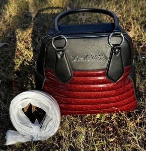 LUX DE VILLE Black & Red Metallic Faux Patent Leather Retro Purse Bag - Picture 1 of 22
