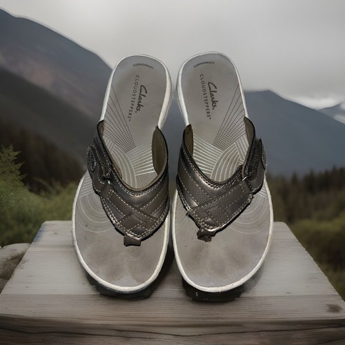 Sandali infradito Clarks Cloudsteppers Breeze mare peltro grigio argento donna 5