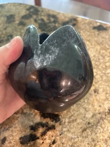 BEAUTIFUL SIGNED BLACK TULIP LAVA DRIP GLAZE SMALL BOWL WITH FREE SHIPPING - Picture 1 of 4