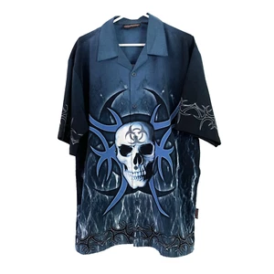 Camisa Emo Gótica Calavera Relámpago Azul Salón Zafiro Y2K De Colección XL - Imagen 1 de 7