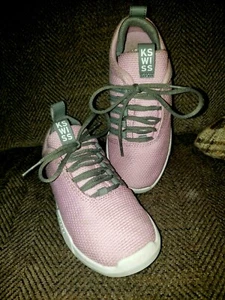 K SWISS KIDS GIRLS PINK CLOTH N LEATHER TENNIS SHOES SZ 12 EXCELLENT CONDITION!! - Picture 1 of 12