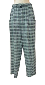 Aliceblue Junior's Vtg Grey Plaid Big Side Pockets Elastic Waist Pants Size S/M - Picture 1 of 8