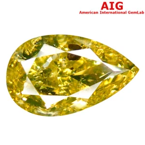Elegante piedra de diamante amarillo verdoso corte de pera con certificación AIG (8 x 5 mm) de 1,00 quilates - Imagen 1 de 3