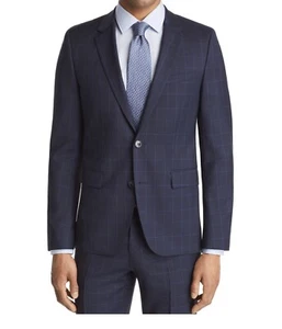 Hugo Astian Slim Fit Tonal Plaid with Windowpane Suit Jacket Size 40L Navy - Picture 1 of 4