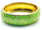 Green Lattice Pattern Clamper Bracelet Gold Tone Pastel Spring Garden Leaves