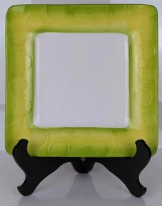 Laurie Gates 10 1/2" Square Dinner Plate Circles Green and Yellow - Picture 1 of 3