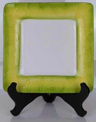 Laurie Gates 10 1/2" Square Dinner Plate Circles Green and Yellow - Image 1 of 3