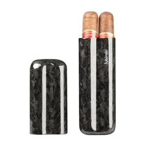Funda portátil de fibra de carbono Lubinski para cigarros con soporte humidor 2 tubos de viaje - Imagen 1 de 7