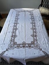 New Vintage Cotton Hand Embroidered Tablecloth W/  Napkins (12) - 70” X  100”