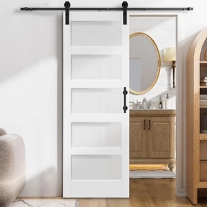 Barn Door and Hardware Kit 30" x 84" Wood and Glass Sliding Barn Door Kit - Picture 1 of 7