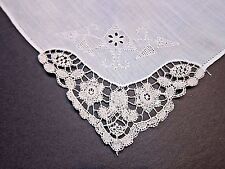 Antique White Never Used Belgium Duchesse needle point lace Hanky Handkerchief 