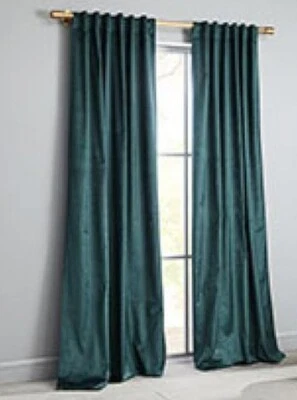 WEST ELM COTTON LUSTER BLACKOUT VELVET PAIR CURTAINS 48X96 GREEN GABLES #6954437 - Image 1 of 4
