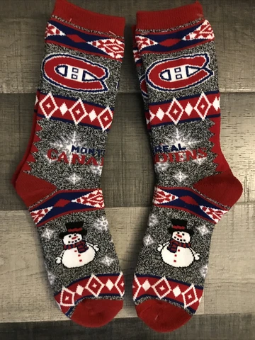 MONTREAL CANADIENS NHL HOCKEY JERSEY LOGO SNOWMAN CREW SOCKS LARGE 2 PAIR SET Cover