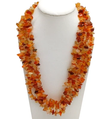 COLLANA PIETRE NATURALI - MULTIFILO CHIPS CORNIOLA E QUARZO CITRINO - Immagine 1 di 4