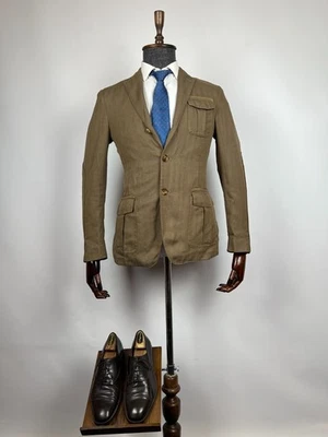 Etro Milano Men's Brown Herringbone Half Lined Cotton Linen Blazer Size US 36 - Image 1 of 4