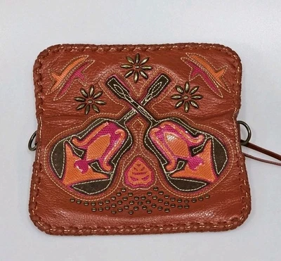 III посылка оранжевый кожаный наплечная сумка гитара сумочка ретро 90-х золото с заклепками * читать - Изображение 1 из 4