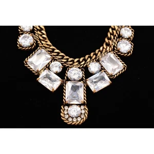 Vintage Crystal Collar Necklace Bezel Baguette Antiqued Gold Heavy Chunky Bin2 - Picture 1 of 12