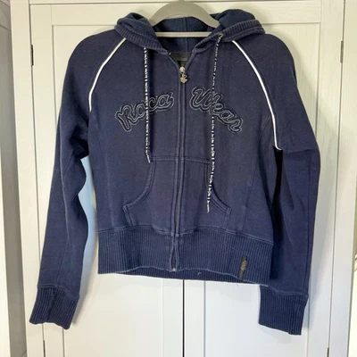 Vintage Y2K Rocawear Women’s Zip Hoodie Large Navy Blue Embroidered Streetwear - Image 1 of 4