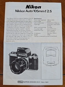 1972 Nikon NIKKOR 105mm F2.5 Apollo Instruction Manual Nippon Kogaku Book - Picture 1 of 5