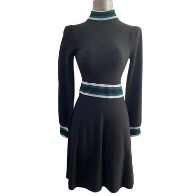 Vince Camuto Mock Neck Long Sleeve Fit Flare Dress Women's Size XS Black - Image 1 of 4