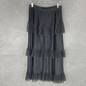 LC Lauren Conrad Skirt Women Sz S Black Tiered Ruffle Textured Long Pull Up Boho - Picture 1 of 11