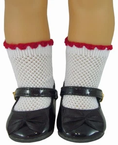 Black Patent Shoes & Red Trim Socks works for American Girl 18" Molly Doll - Picture 1 of 7