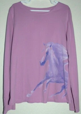 Perfect Youth Girls Size 10 - 12 Land's End Purple Graphic Horse Long Sleeve Tee - Image 1 of 4