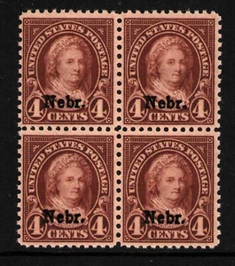 1929 US SC 673 4c Yellow Brown, Nebraska Overprint Block of 4, MNH F/VF - Picture 1 of 3