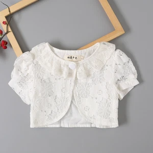Kids Girl Bolero Shrug Floral Lace Capelet Crop Cardigan Princess Dress Shawl - Picture 1 of 13