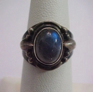 Antiker Art Deco 925 Sterling Silber blauer Chalzedon Cabochon Ring Gr. 6,75, 5,6 g - Bild 1 von 5