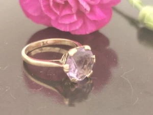 9ct Gold Amethyst Solitaire Cocktail Ring, Size N, Edinburgh 1960s Hallmarks - Picture 1 of 11