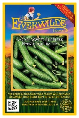 1 Oz Garden Sweet Burpless Hybrid Cucumber Seeds - Everwilde Farms Mylar Packet - Image 1 of 3