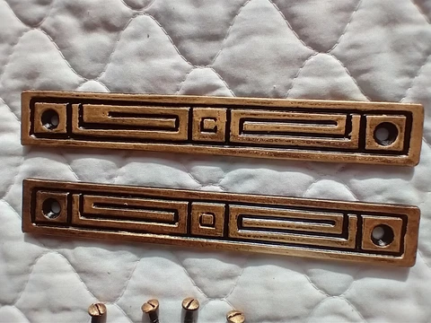 Pair Antique Geometric Foot Pedal Heel Plates Restored 1878 Organ Cover