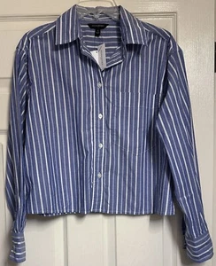 NEW BANANA REPUBLIC Women's The Boxy Crop Cotton Button Down Shirt Stripe Sm NWT - Picture 1 of 7