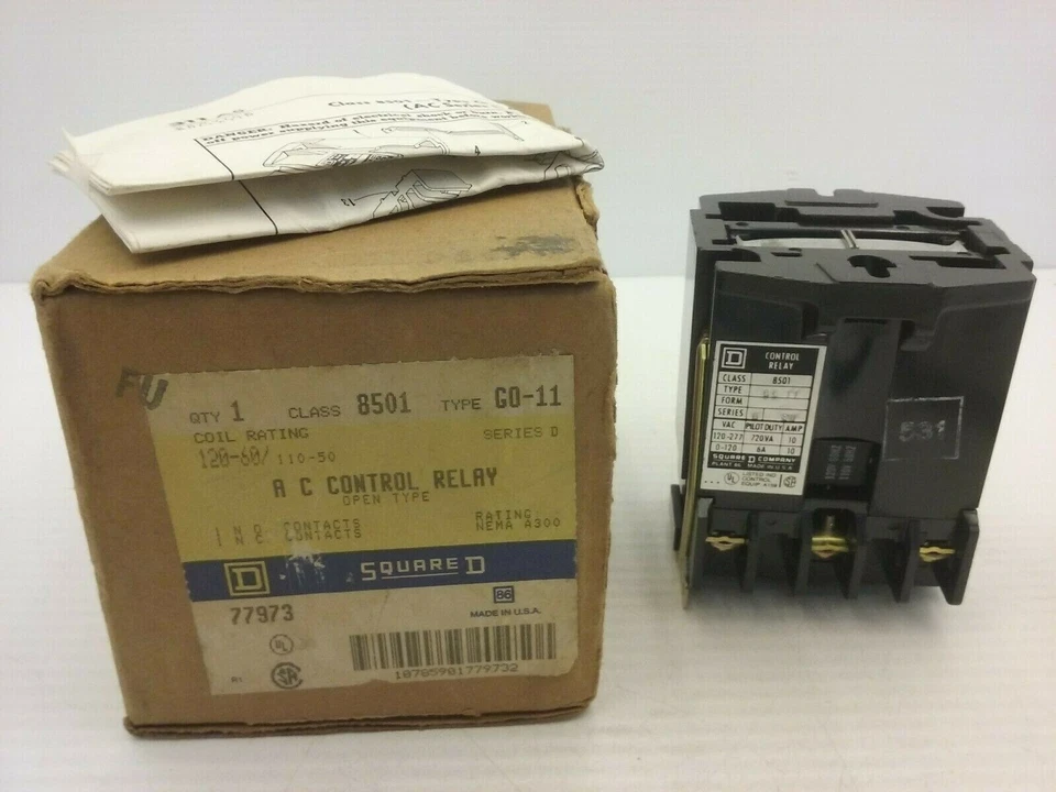  SQUARE D 8501G0-11 AC RELÉ DE CONTROL 6A 0-120VAC 50/60 HZ SERIE D NUEVO EN CAJA  Foto 1 de 4