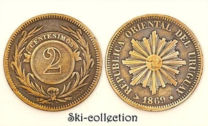 2 Centesimos 1869 H, Republica Oriental Del Uruguay. Bronze - Picture 1 of 1
