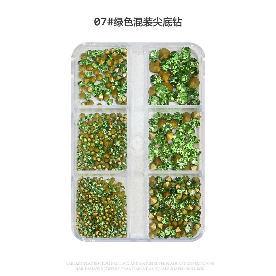6 сеток цвета драгоценных камней ногтей украшение точка низ ногтей искусства со стразами смесь размеров - Изображение 1 из 4