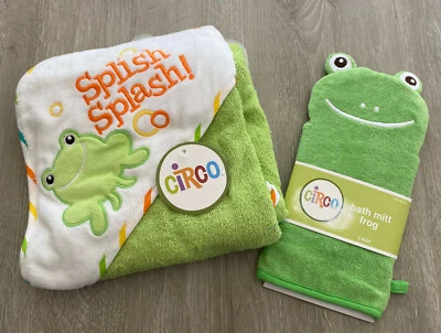 Новый с Ярлыками Circo Splish всплеск зеленый лягушка Baby младенца с капюшоном полотенце и ванна перчатка лягушка - Изображение 1 из 4