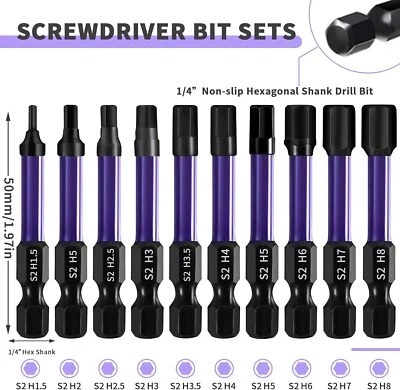 10PCS Hex Head Allen Wrench Drill Bit Set 1/4 Inch Impact Driver Magnetic Bit - Image 1 of 4